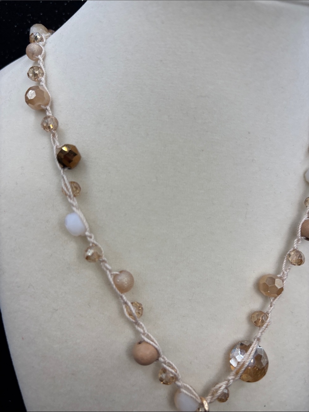 Gold Flower Pendant Beaded Necklace - Neutral Tones - Picture 4 of 7